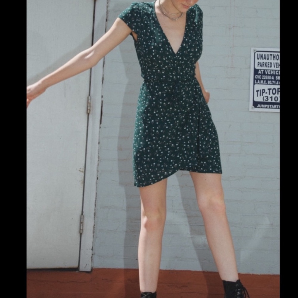 OS Brandy Melville Green Floral Robbie Dress